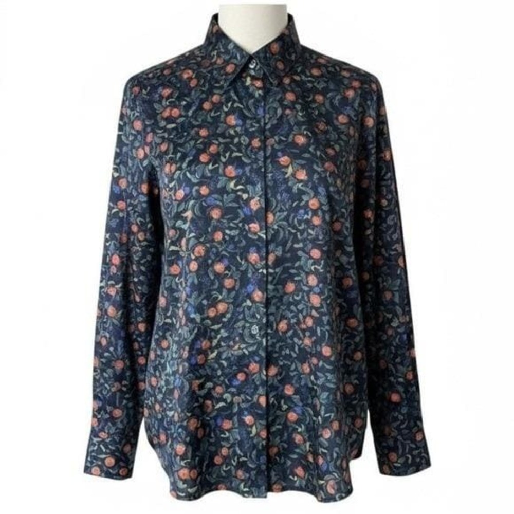 Elie Tahari NWT Satin Floral Print Long‎ Sleeve Button Up Shirt XS